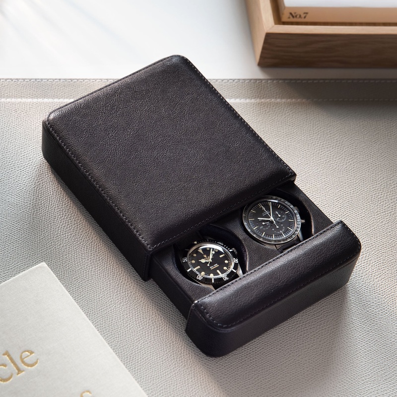 Black Leather 2 Watch Slider Box by JPM