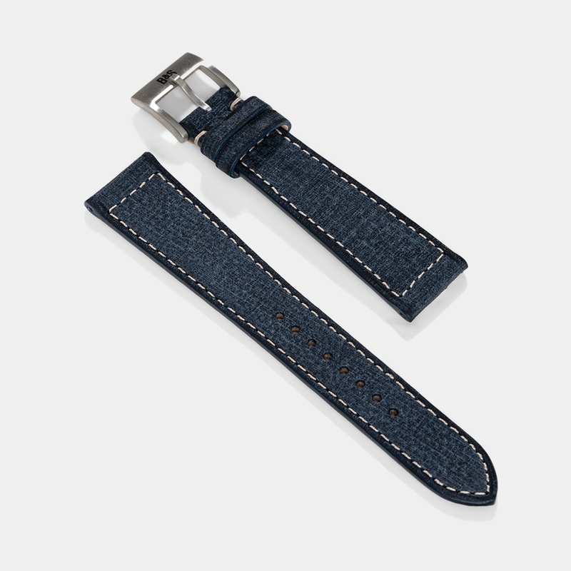 Linen Boxed Leather Watch Strap – Denim Blue