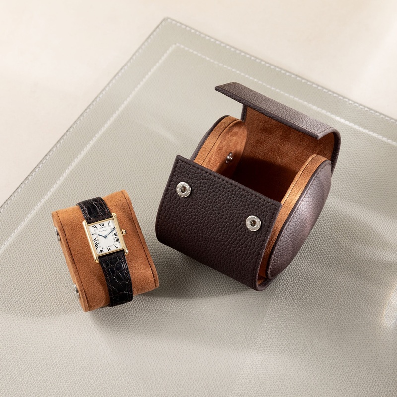 Oval Single Dark Brown Leather Watch Box