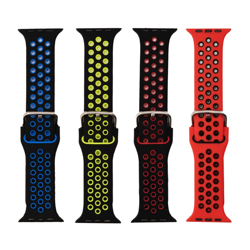 Apple Band – Silicone Sport Buckle – Vibrant – 4 Pack Bundle Black & Blue – Black & Lime – Black & Red- Red & Black