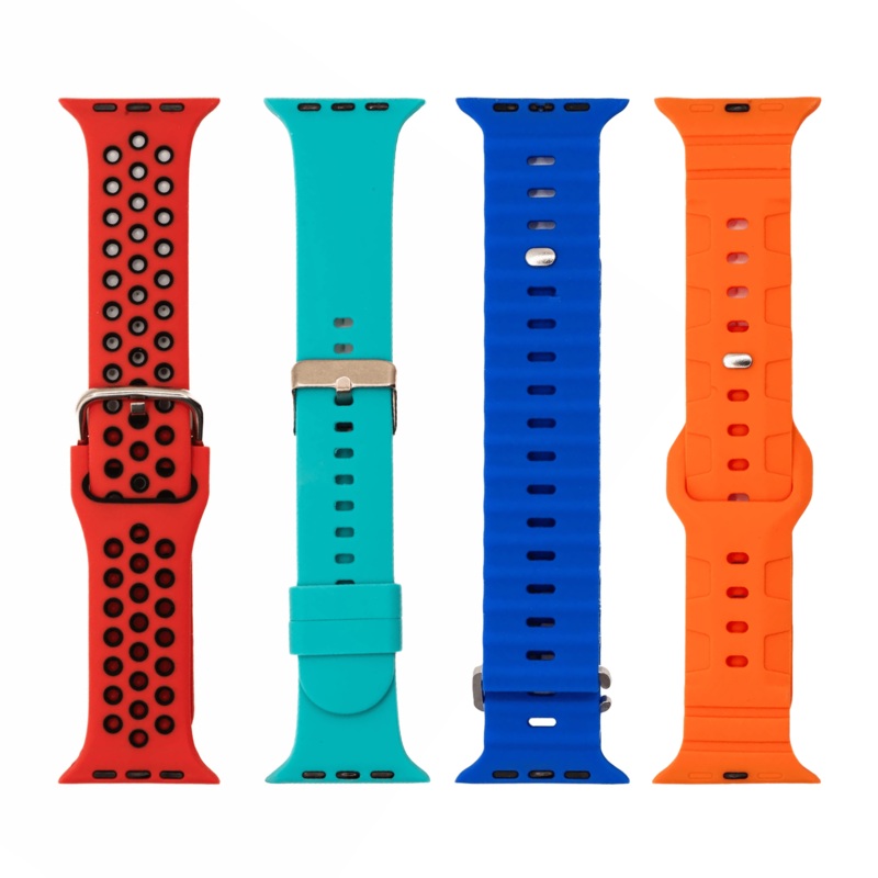 Apple Band – Silicone Vibrant Essentials – 4 Pack Bundle SPORT BKL RED BLACK – SOLID BKL TEAL – OCEANIC BLUE – ALL-TERRAIN ORANGE