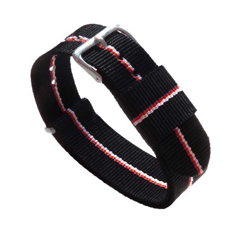 Black Red White NATO style Nylon Watch Band (18mm, 24mm SALE)