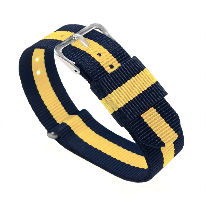 Navy Blue Lemon Yellow NATO style Watch Band (20mm, 22mm SALE)