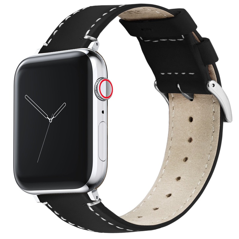 Apple Black Leather White Stitching Watch Band