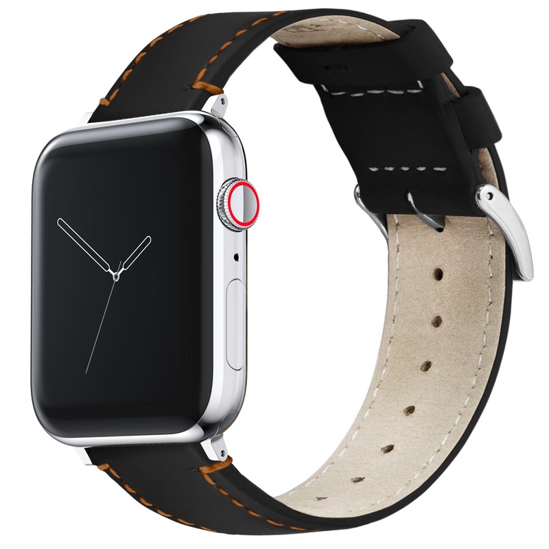 Apple Watch Black Leather Orange Stitching Watch Band
