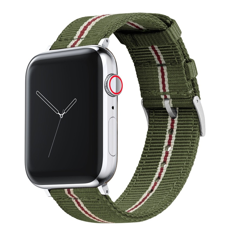 Apple Watch Two Piece NATO style Army Green Crimson Watch Band