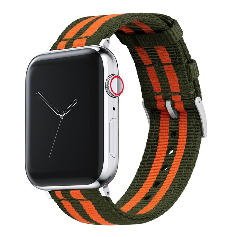 Apple Watch Two Piece NATO style Army Green Orange Watch Band