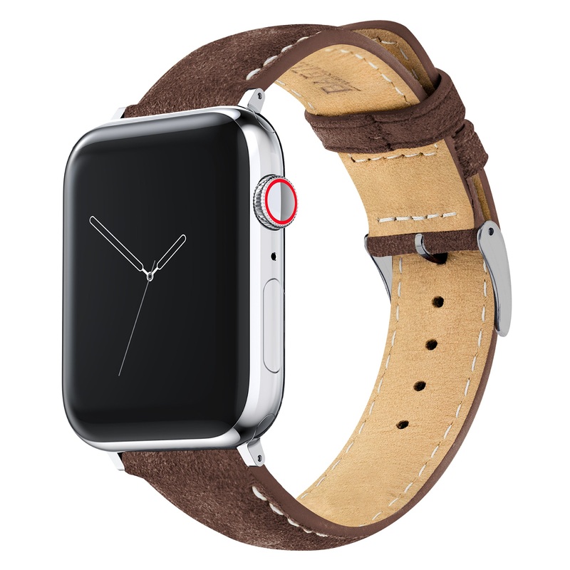 Apple Watch Root Brown Suede Linen White Stitching Watch Band