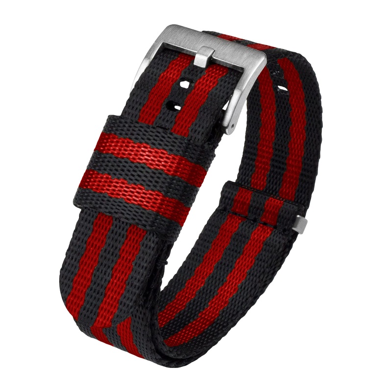 Black With Red Stripes Elite Nylon NATO style Watch Band (18mm, 20mm, 24mm SALE)