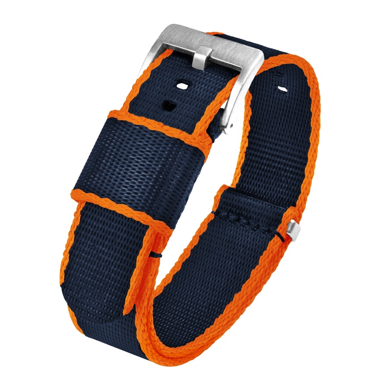 Dark Blue With Orange Edges Elite Nylon NATO style Watch Band (18mm, 20mm, 24mm SALE)