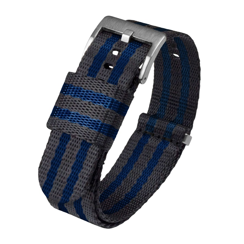 Grey With Blue Stripes Elite Nylon NATO style Watch Band – (18mm, 22mm, 24mm SALE)