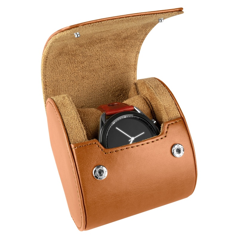 Recycled Leather Single Watch Roll Brown
