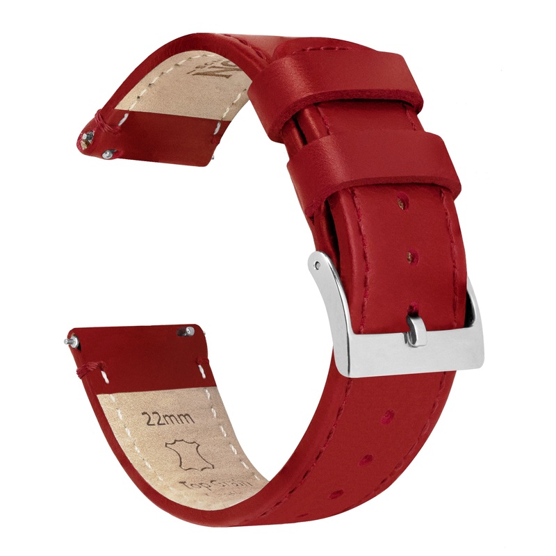 Crimson Red Leather Red Stitching Watch Band (23mm, 24mm SALE)