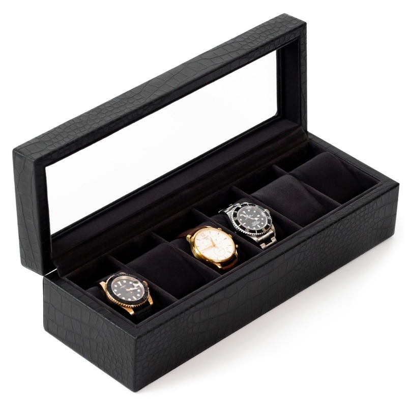 Faux Crocodile Watch Box – 6 Slot Alligator