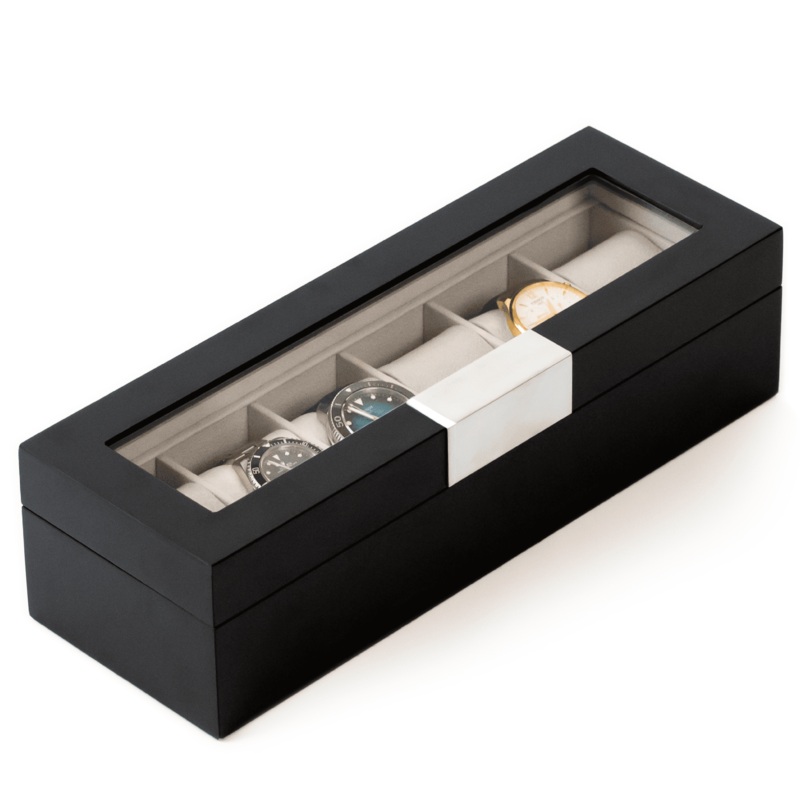 Modern Clip Watch Box – 6 Slot Black