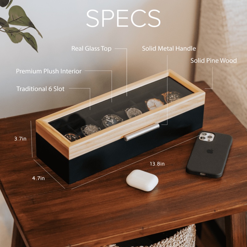 Pine Two-Toned Watch Box – 6 Slot