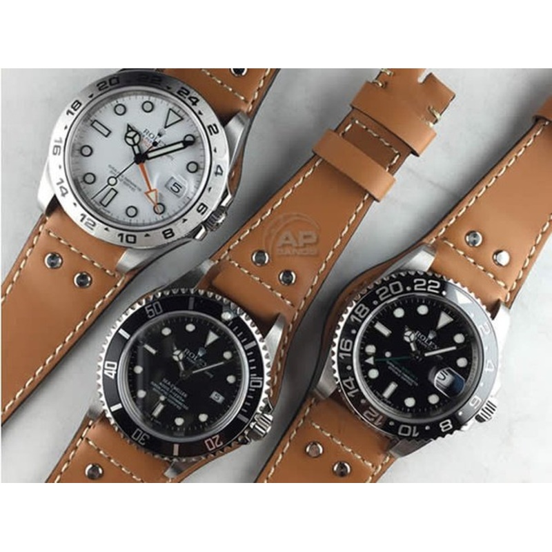 AP Bands Bund Style Strap For Rolex Watches, Tudor Watches, Any Watch with 22mm Lugs Tan