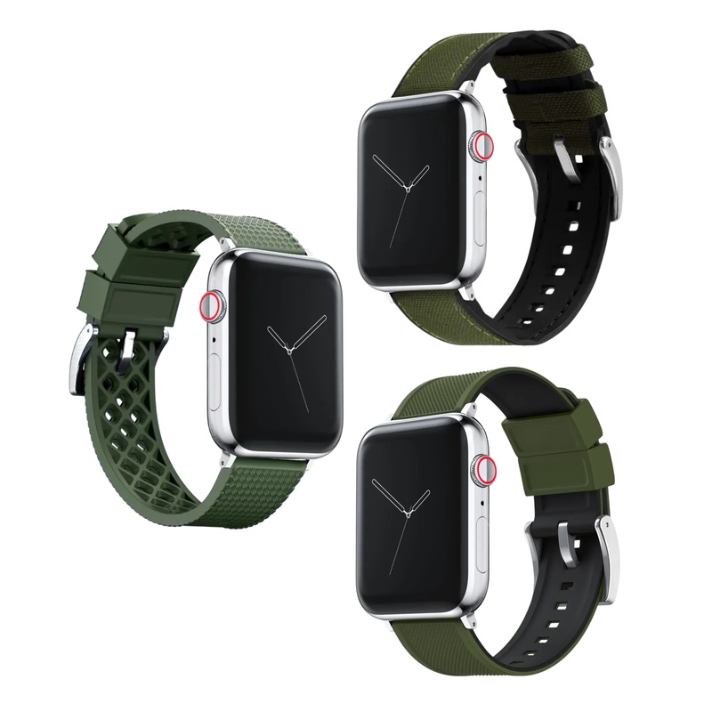Elite Diver Army Green Apple Watch Strap Bundle | 3 Watch Bands