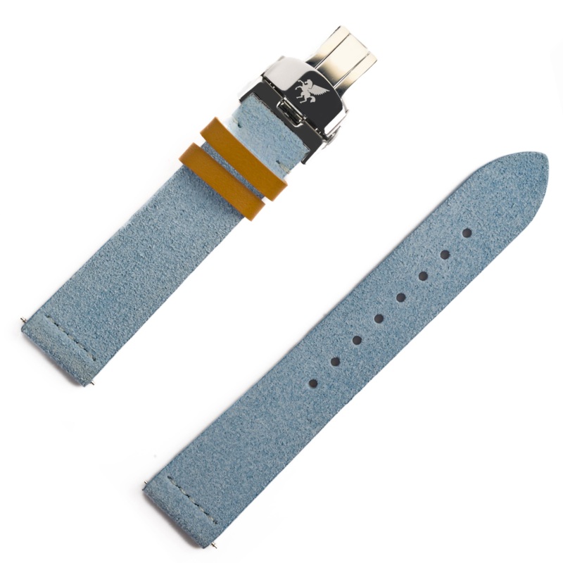 Denim Blue Italian Suede Leather Strap w/ Butterfly Buckle