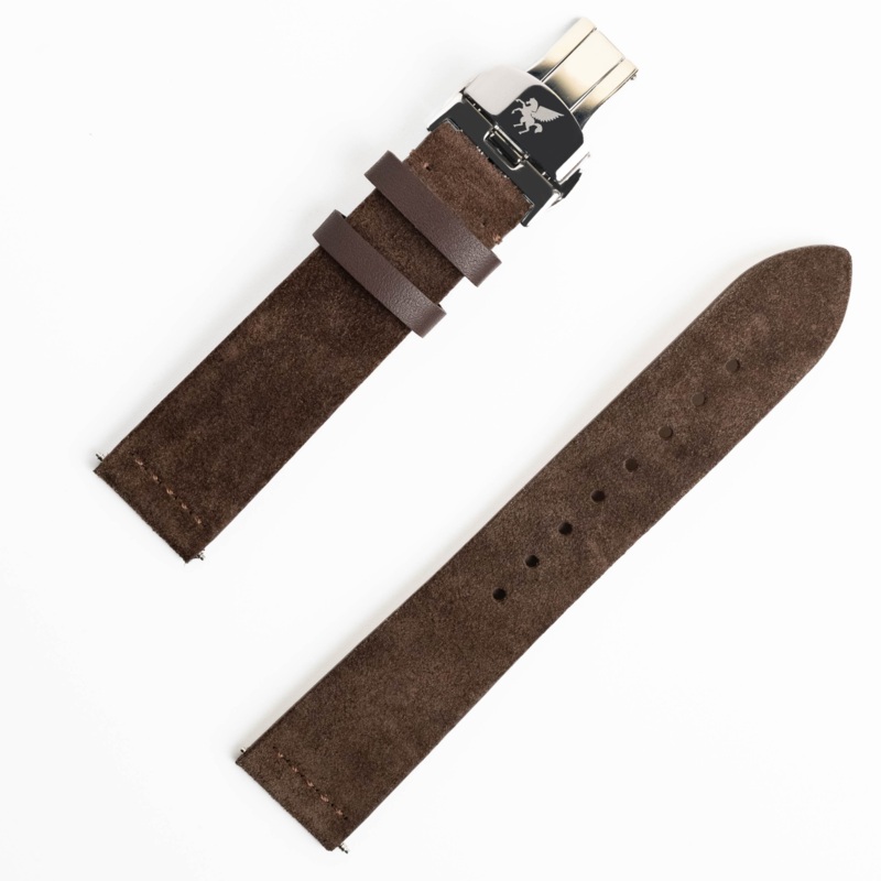 Hazel Brown Italian Suede Leather Strap w/ Butterfly Buckle