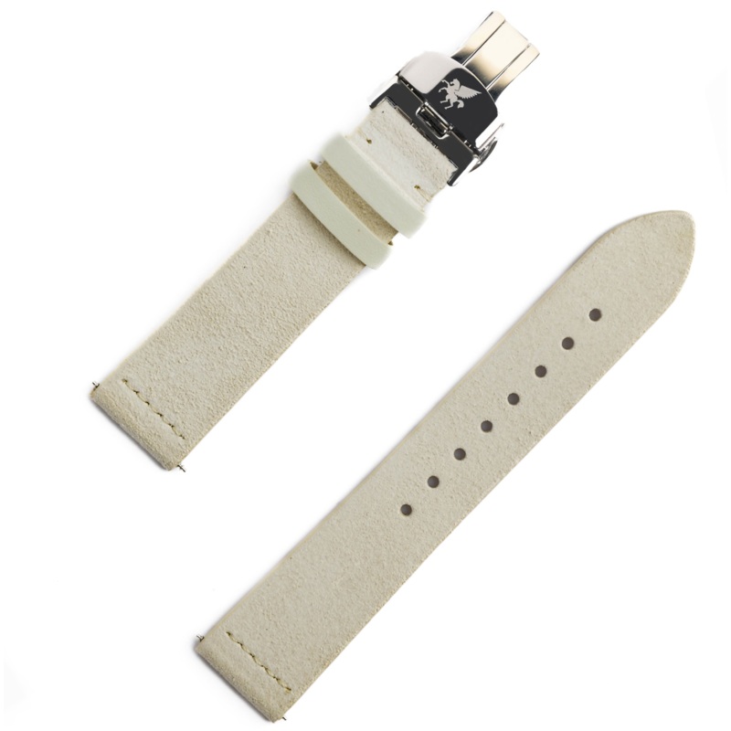 Ivory White Italian Suede Leather Strap w/ Butterfly Buckle