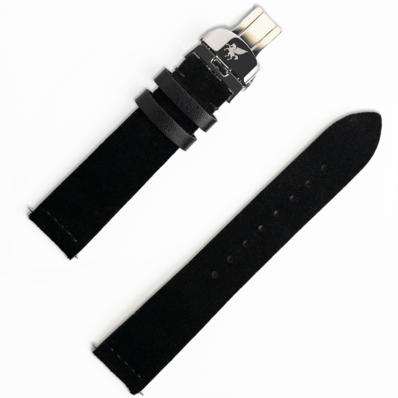 Onyx Black Italian Suede Leather Strap w/ Butterfly Buckle