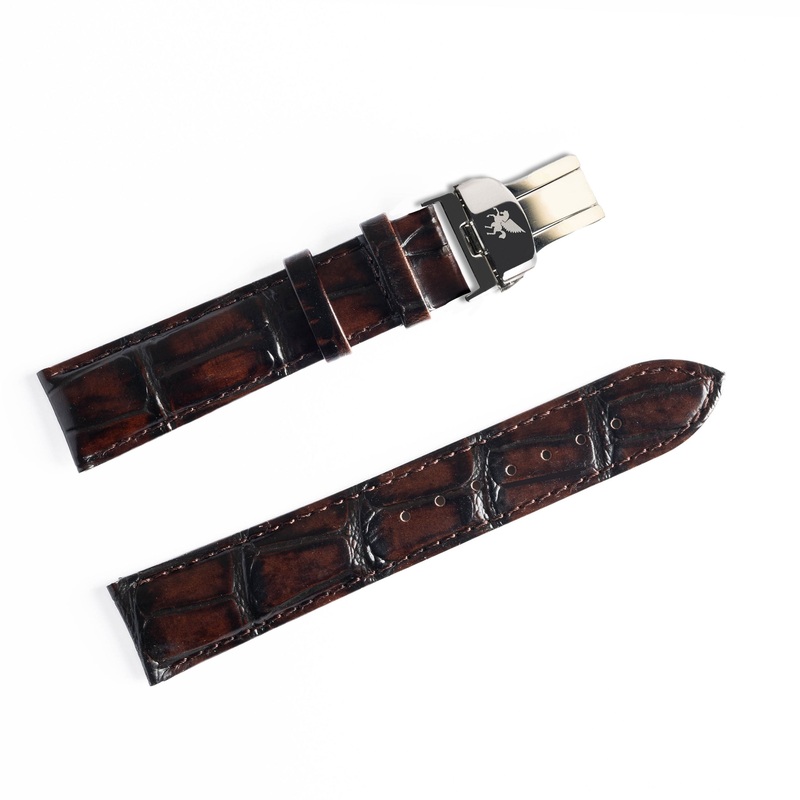 Umber Brown Crocodile Pattern Leather Strap