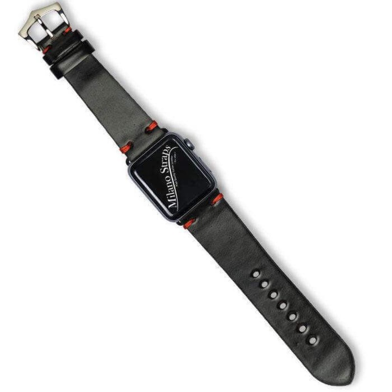 Apple Watch Leather Band  Black Cordovan Red Stitches